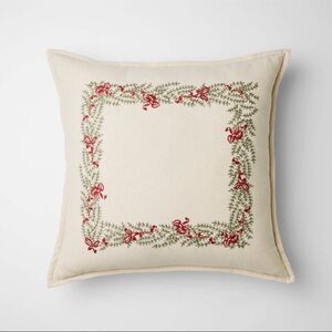 Large Natural Embroidered Leaves & Bows Holiday Pillow Threshold w/ Studio McGee